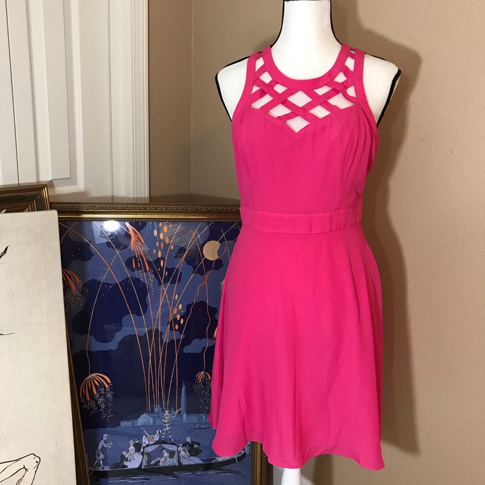 Hot pink guess cage neckline party dress euc sz 6
